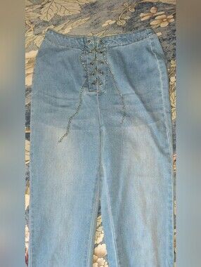 SHEIN Light Wash Lace-Up Skinny Jeans Size 27